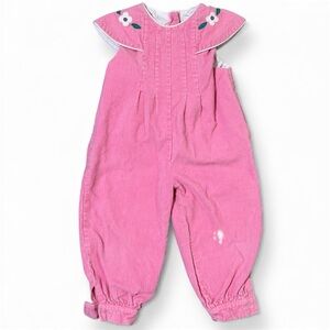 Vintage Jelly Beans Pink Corduroy Jumpsuit Toddler Floral Outfit embroidered 3T